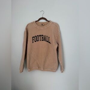 Chicka-D Tan Oversized FOOTBALL Graphic Ribbed Pullover Sweatshirt